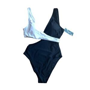 Black and white cutout swimsuit